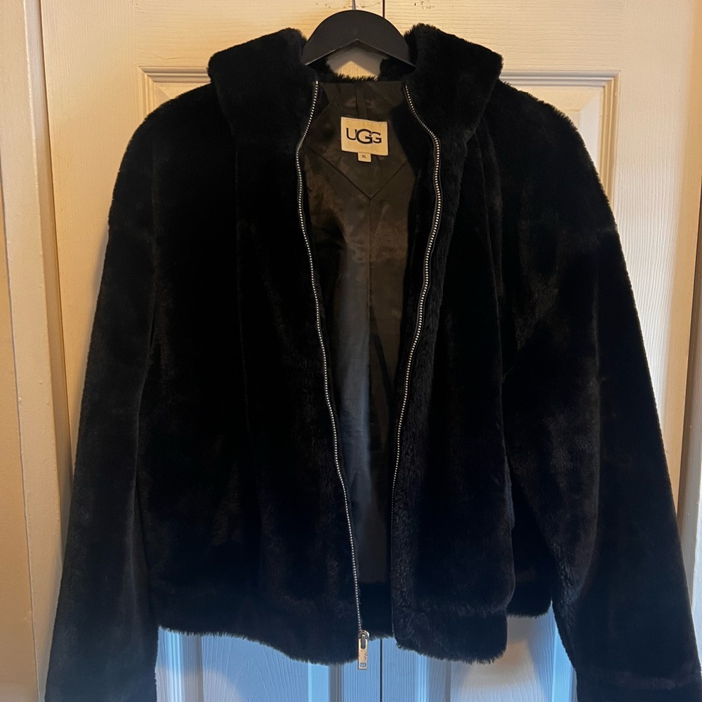 UGG Hooded Faux Fur Jacket. Good cond. completely in tact, no rips or tears.